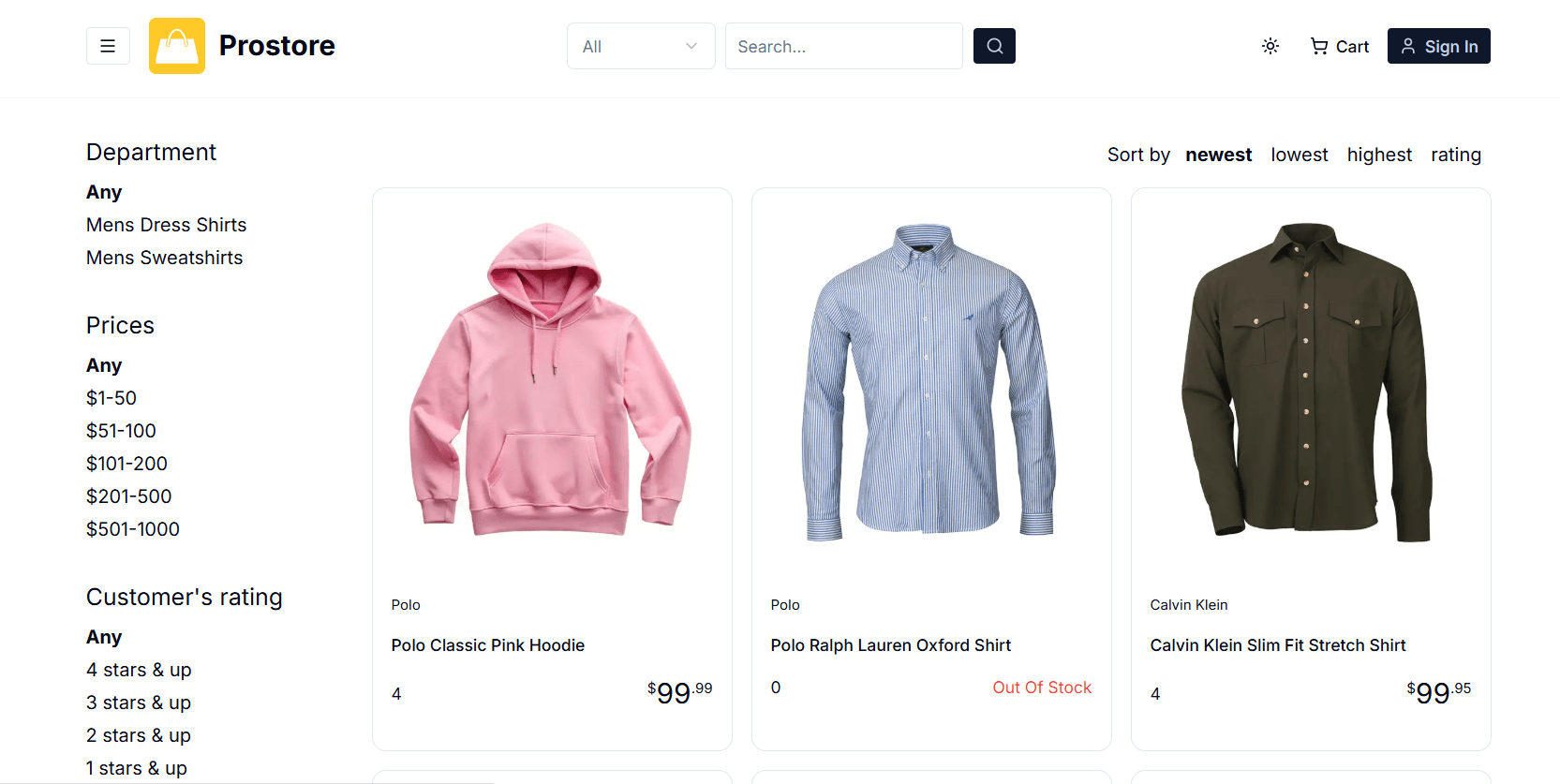 Prostore E-commerce Website (Project) screenshot 3